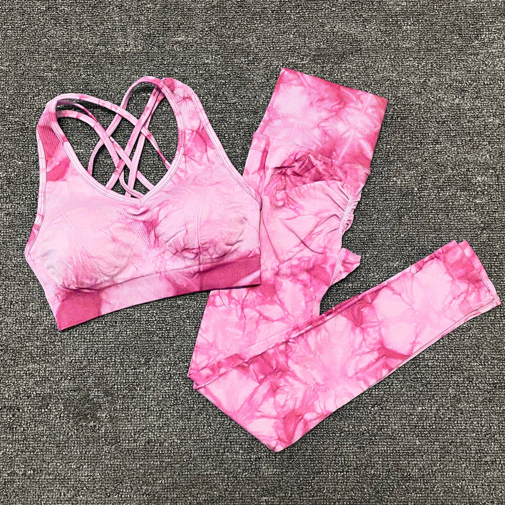 Seamless Leggings Yoga Set Gym Fitness Summer Clothing Sportswear High Waist Athletic Sports Workout Bra Suits New Tie Dyeing