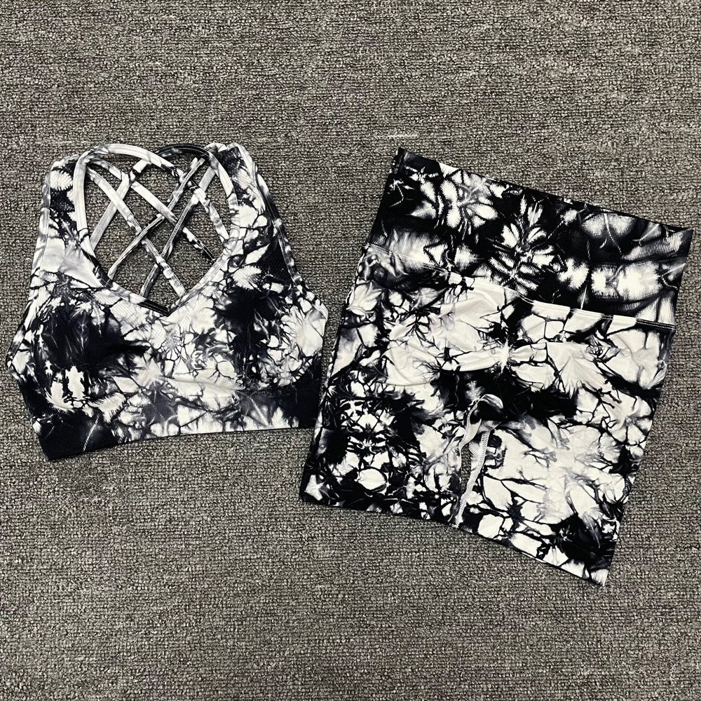 Seamless Leggings Yoga Set Gym Fitness Summer Clothing Sportswear High Waist Athletic  Sports Workout Bra Suits New Tie Dyeing